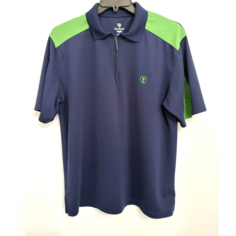 Pro Tour Men's Blue Golf Polo Shirt Short Sleeve Cool Play 1/4 Zip Size Large